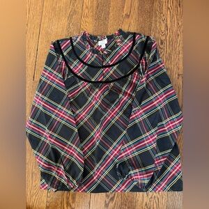 J. Crew Multicolor Plaid Blouse with Ruffle